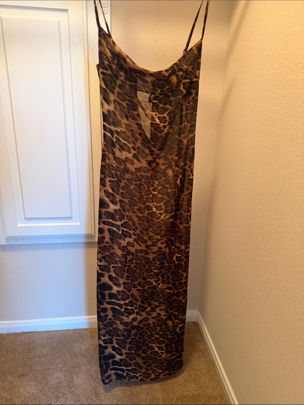 Sheer Leopard Print Slip Maxi Dress - Brown